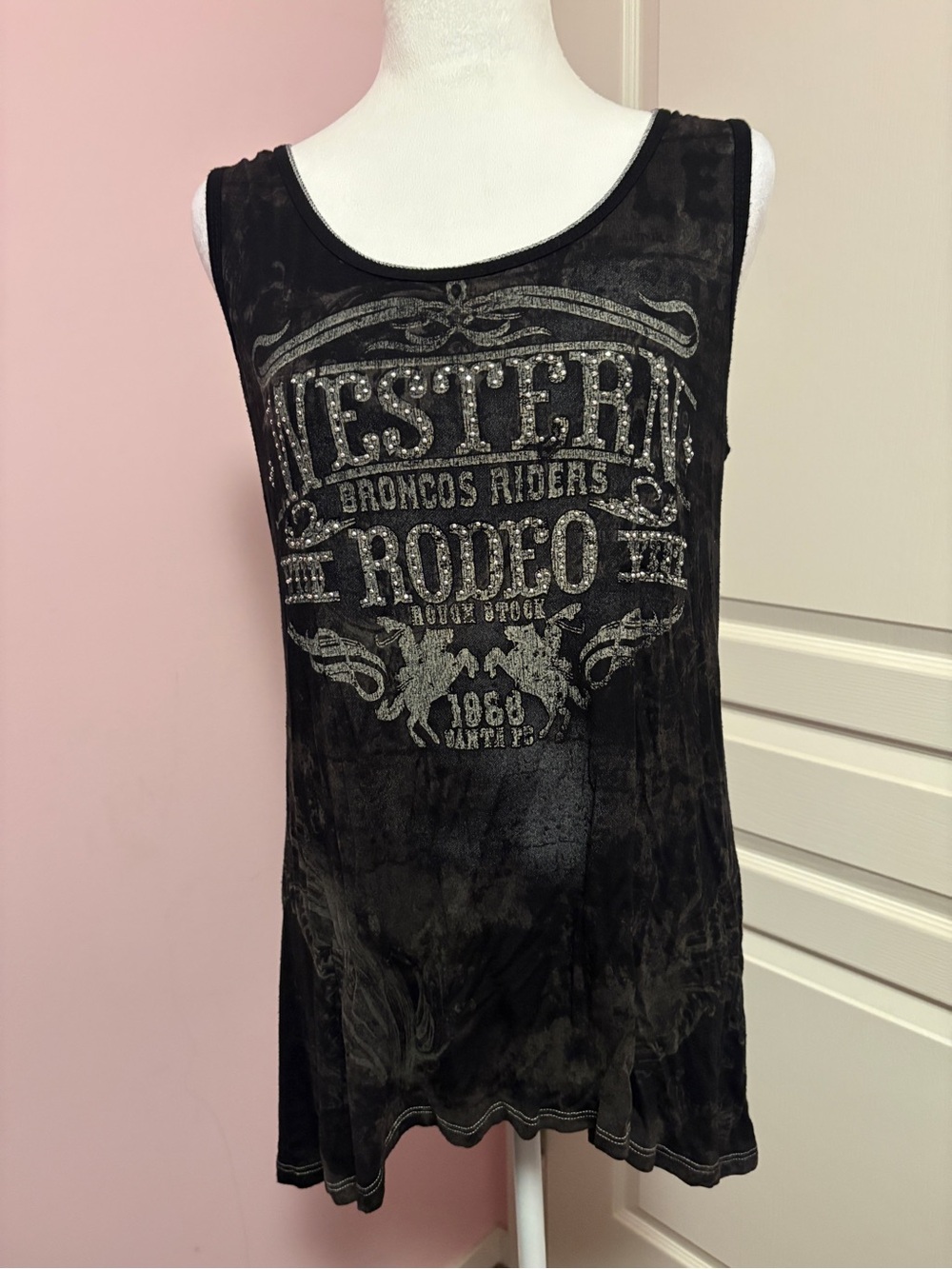 Western Rodeo Graphic Tank Top - Black